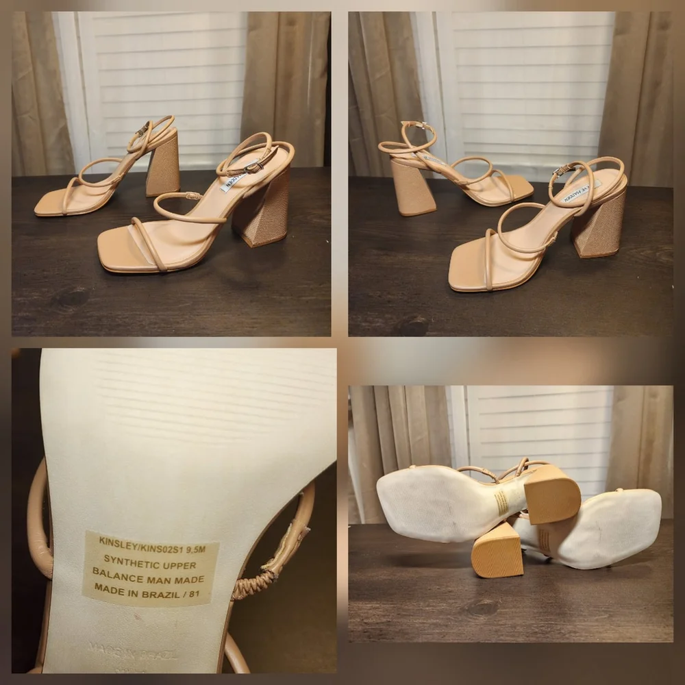 Steve Madden Women Strappy Block Heel Sandals Sz 9.5 M - Tan Beige
